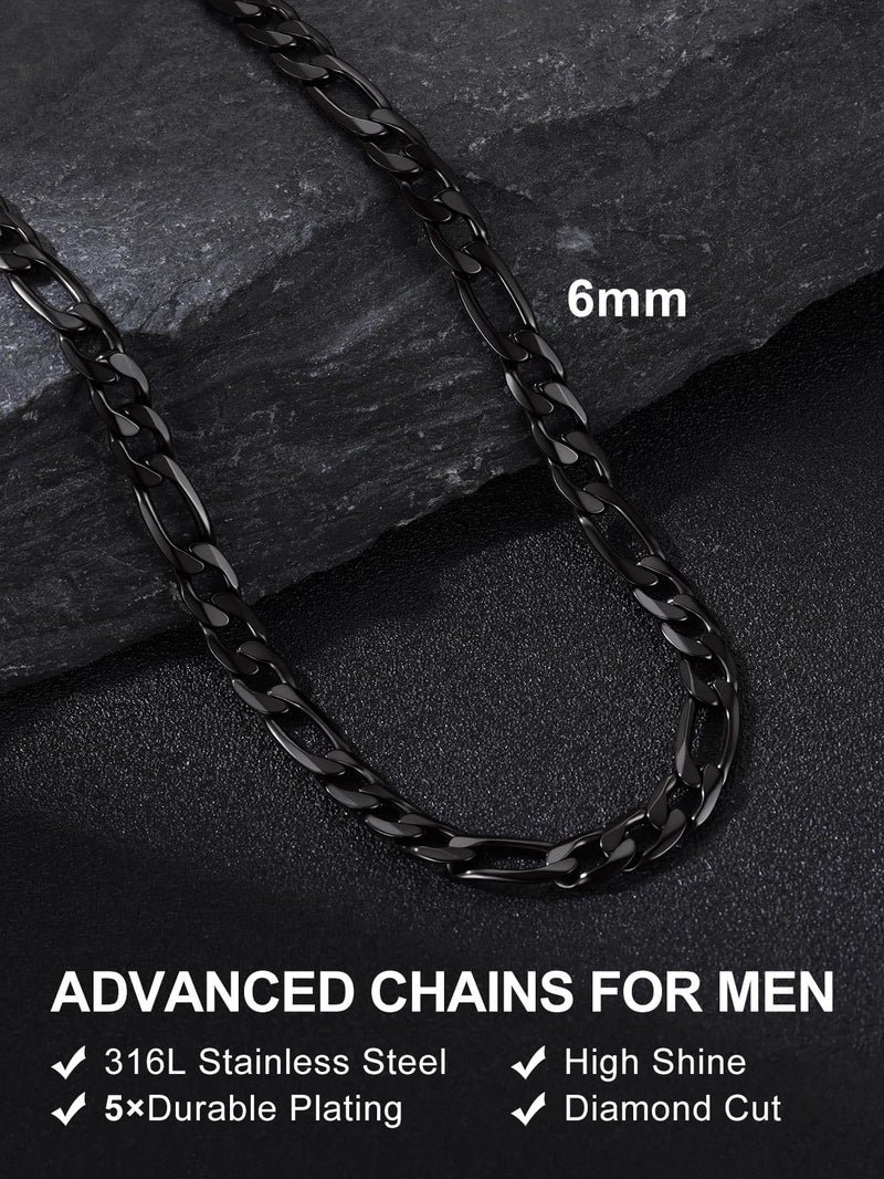 Suplight Figaro Chain for Men Women 6mm 22inch Stainless Steel Figaro Necklace Black Chains for Men Hip Hop Jewelry, Send Gift Box - Image 3